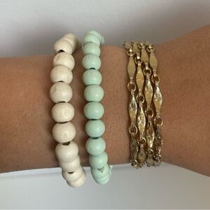 White and Teal Boho Beach Style Beaded Bracelets Set